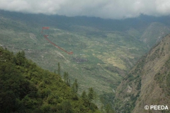Potential site for the hydropower project in Gatlang. (The red line shows the location of intake to powerhouse pipes.)