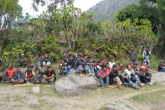 Members of the local community waiting for interviews for positions at the hydro project. The developer will train the chosen people in areas such as electrical and mechanical engineering, building and so on, and use them to contruct and maintain the hydro plant in order to give back to the local community.